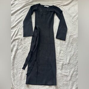 Petal & Pup Black Midi, Slit Dress